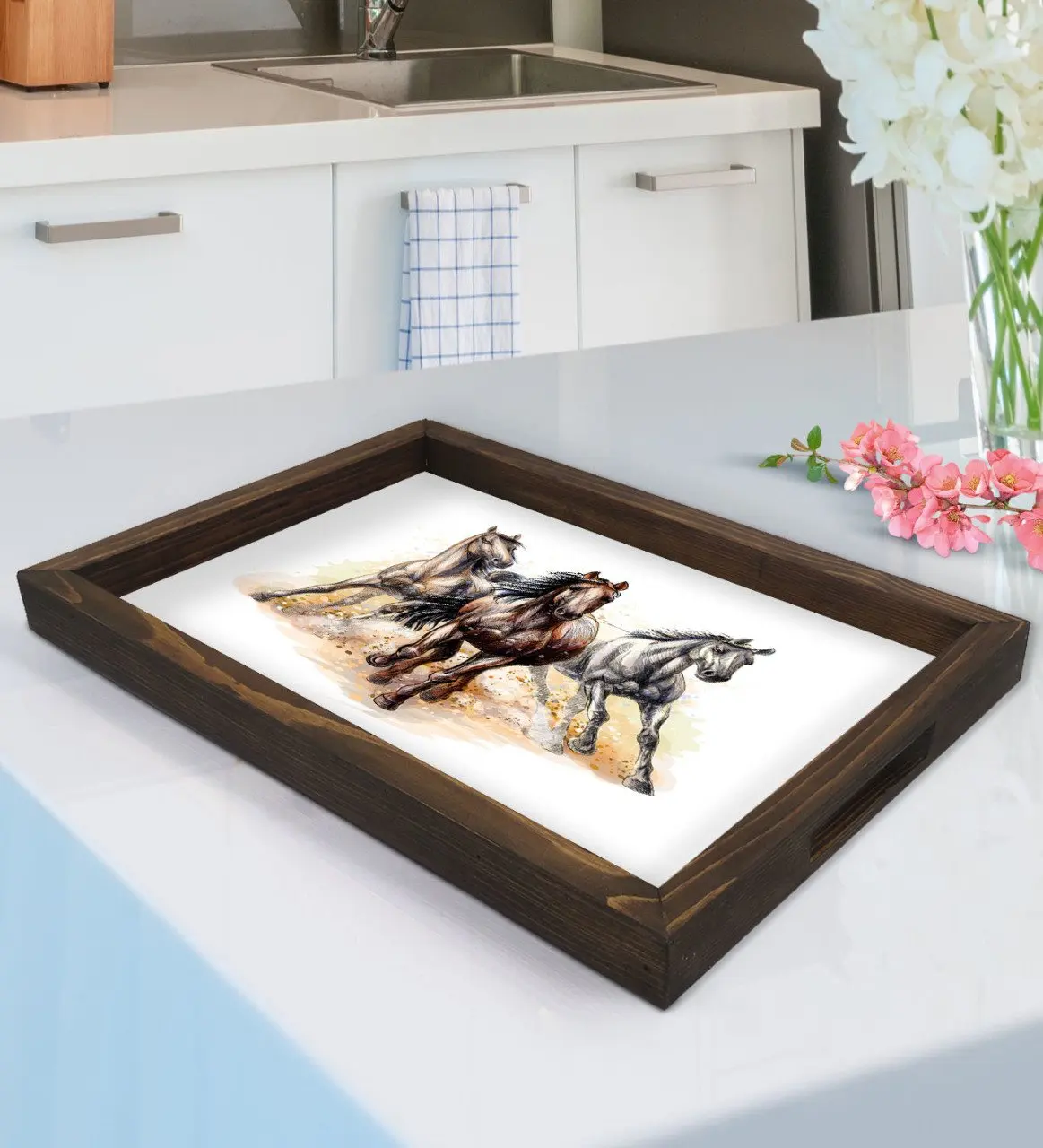

BK Gift Horses Design Natural Wood Tepsi-1