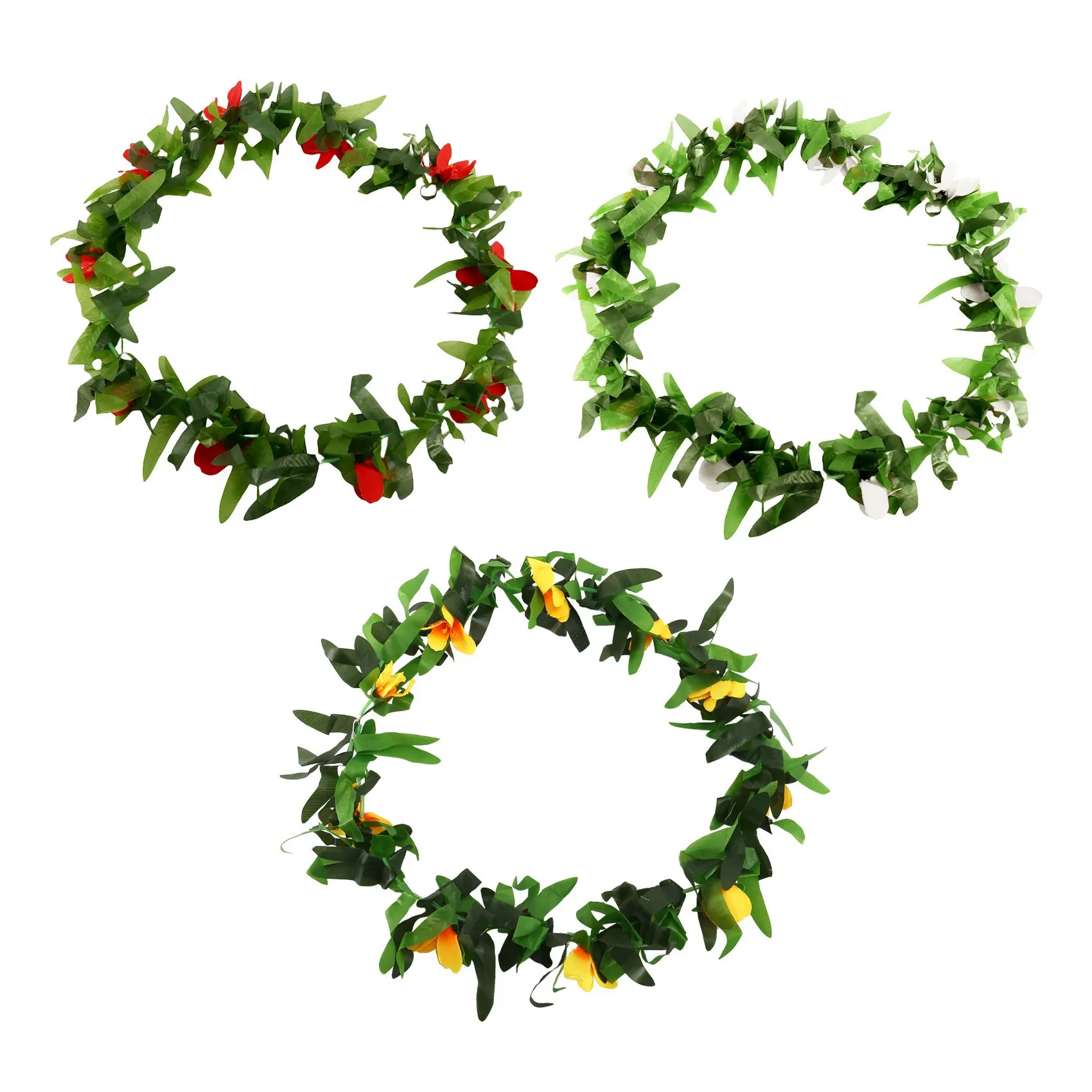 

Luau Leis 3 Pcs Artificial Flowers Tropical Hawaiian Lei Leaf Necklaces for Hula Costume and Beach Party