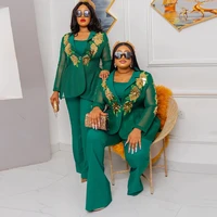 plus size 3 piece set african clothes for women ankara dashiki outfits 2022 summer fashion sequin tops pants trousers suits