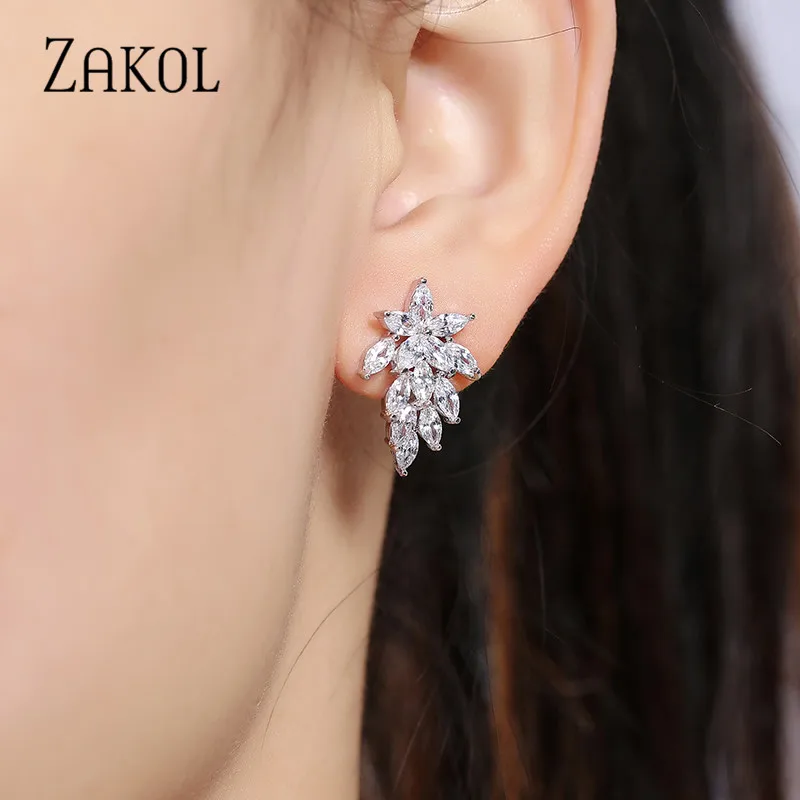 ZAKOL трендовые высококачественные фианит огранки маркиза серьги-гвоздики в виде