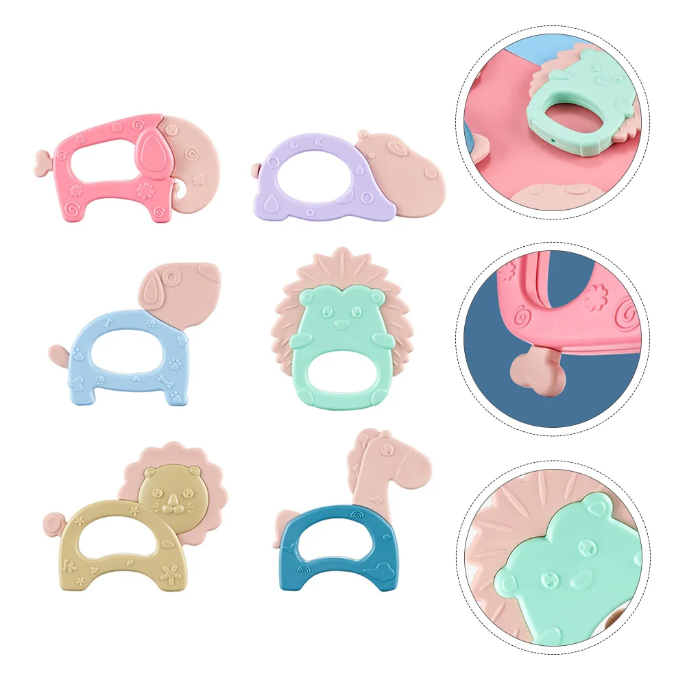 

6PCS Infant Rattle Toys Baby Playing Toys Cartoon Animal Teething Sticks Toys