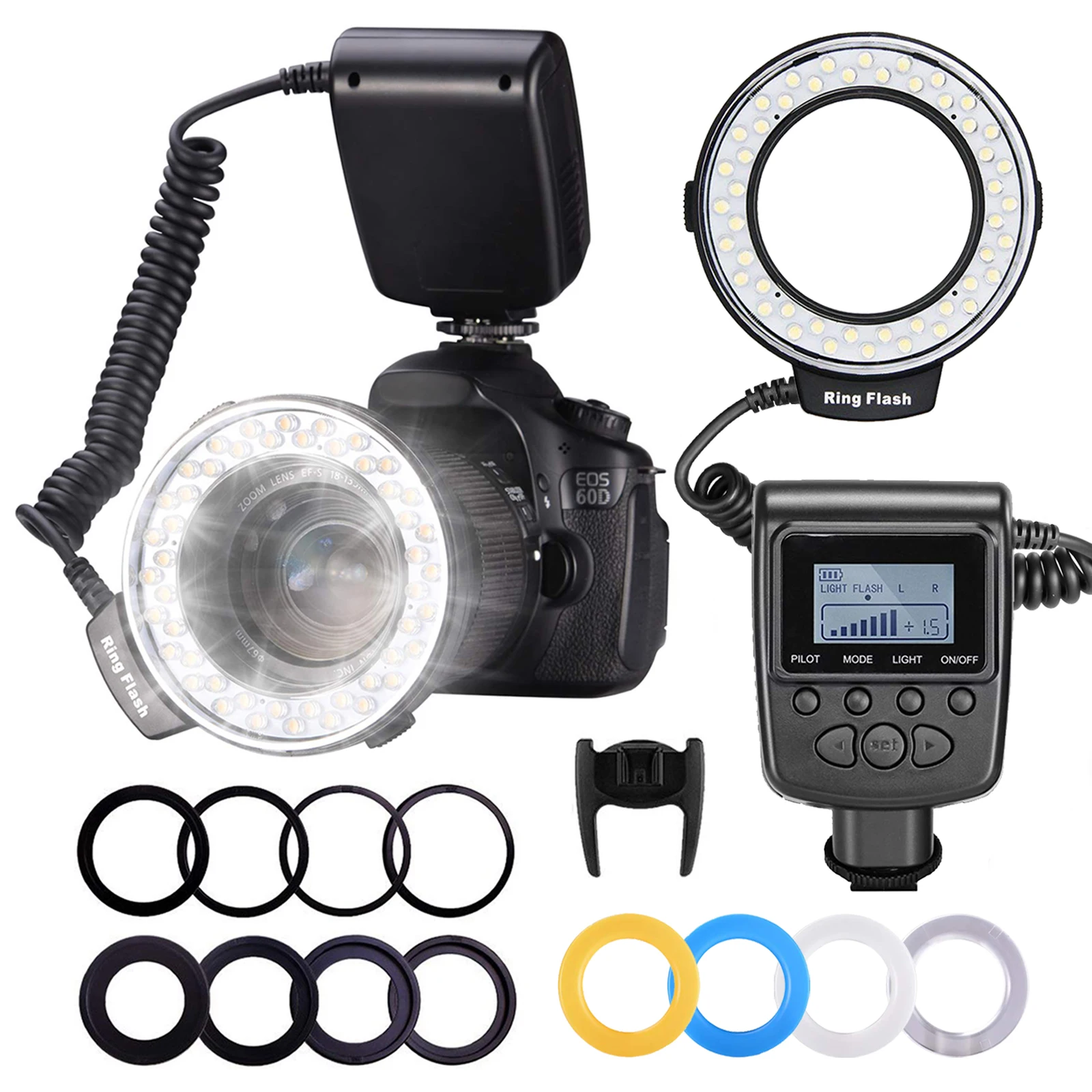 

Neewer 48 Macro LED Ring Flash Light LCD Display RF550D with Four Diffusers 8 Adapter Rings For Nikon Canon Panasonic Pentax
