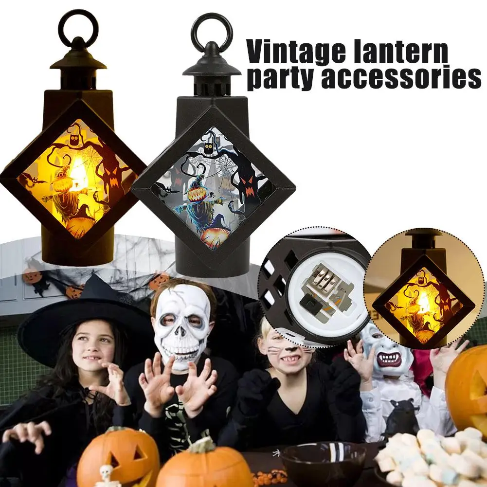 

Vintage Hanging Lanterns Outdoor Lamps Glass Case Electronic Party Accessories Lights Light-Up Creative Halloween Props Dec P1O2
