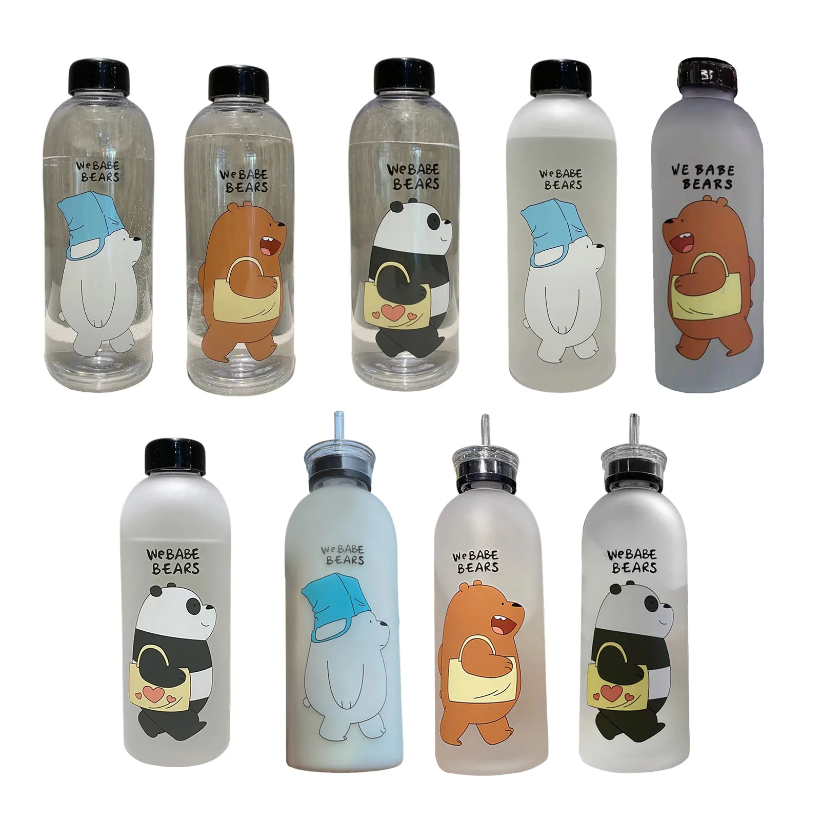 With Straw Transparent Cartoon Water Bottle Drinkware Frosted Leak-proof Protein Shake