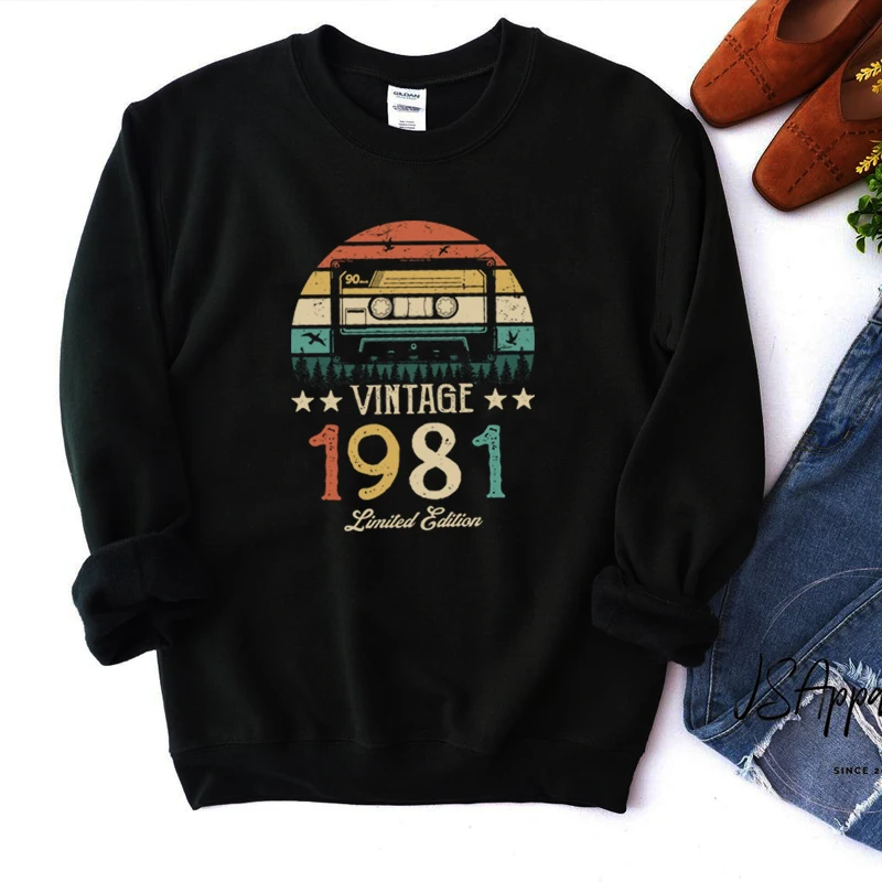 

Original Design Vintage Magnetic Tape 1981 43rd 42 Years Old Women Sweatshirt Harajuku O Neck Birthday Party Clothes Jumper Top