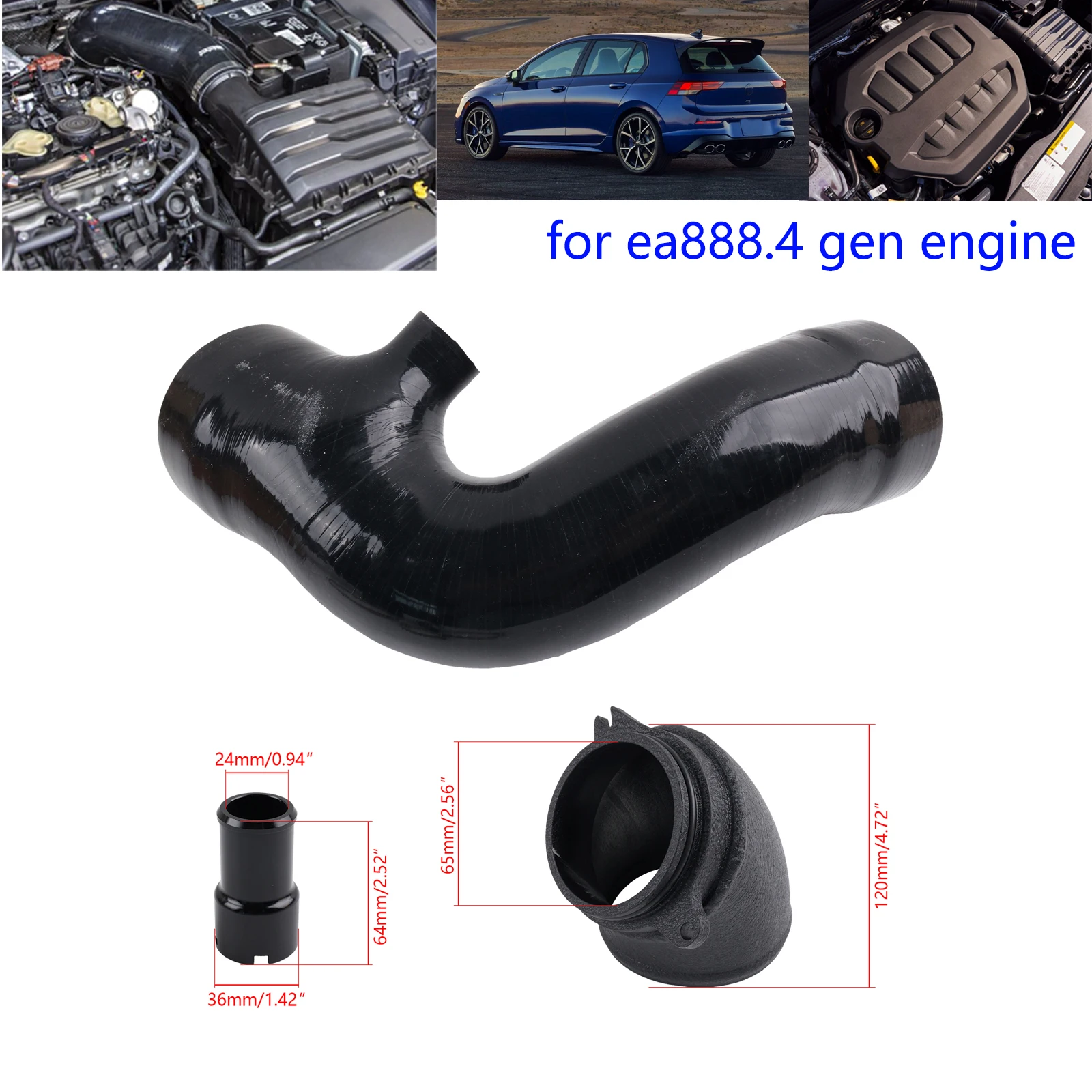 Фото TURBO 90-дюймовый и силиконовый впускной шланг для VW Tiguan Golf MK8 R/GTI CS/Audi S3 8Y EA888.4 2.0T №1