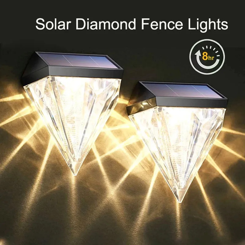 6 Pack Solar Fence Deck Diamond Figurine Lights Outdoor Garden  Wall Lights LED Stair Lights Waterproof Step Lights