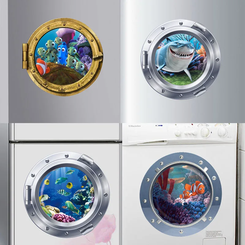 

Sealife Shark Fish Submarine Window Wall Stickers Refrigerator Bathroom Home Decoration Diy 3d Nemo Pvc Mural Art Animal Decals