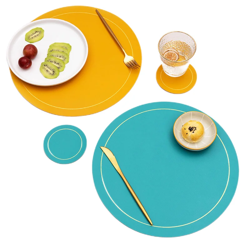 

Inyahome Faux Leather PU Placemats and Coasters Seasonal Decorations Classic Round Seasonal Decorations Classic Round Yellow