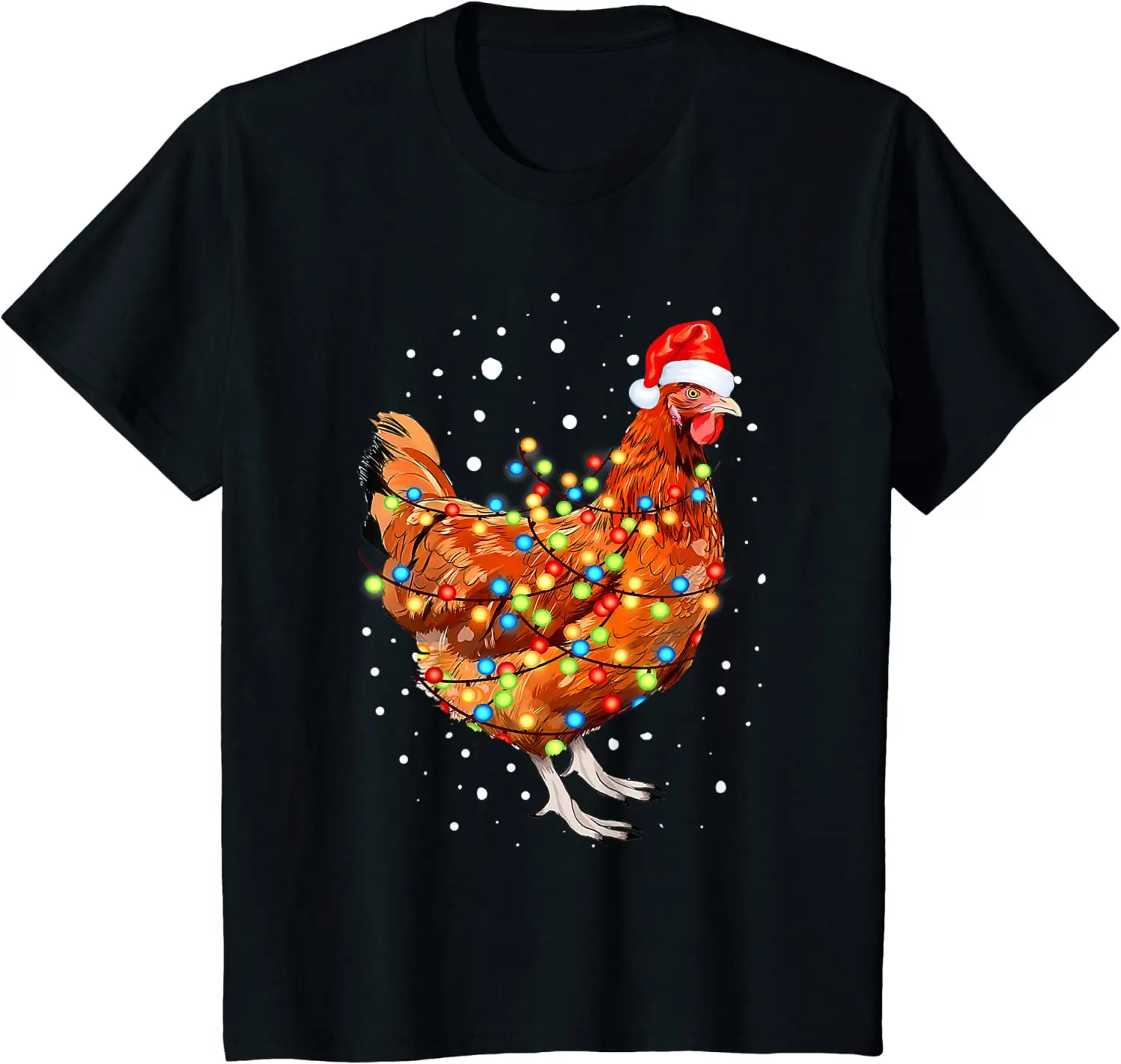 

Chicken Christmas Lights With Santa Hat Xmas Funny Holiday T-Shirt