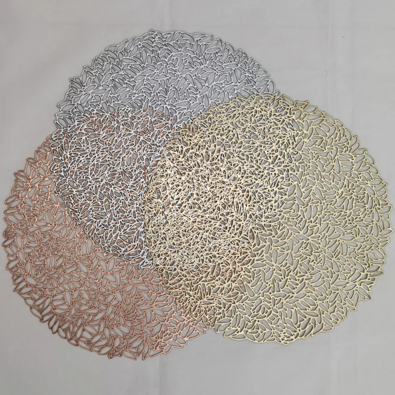 

Simple Gold Stamping Western Food Mat Hollowed Out PVC Dinner Mat Heat Insulation Anti-skid Coffee Coaster Steak Plate Pad