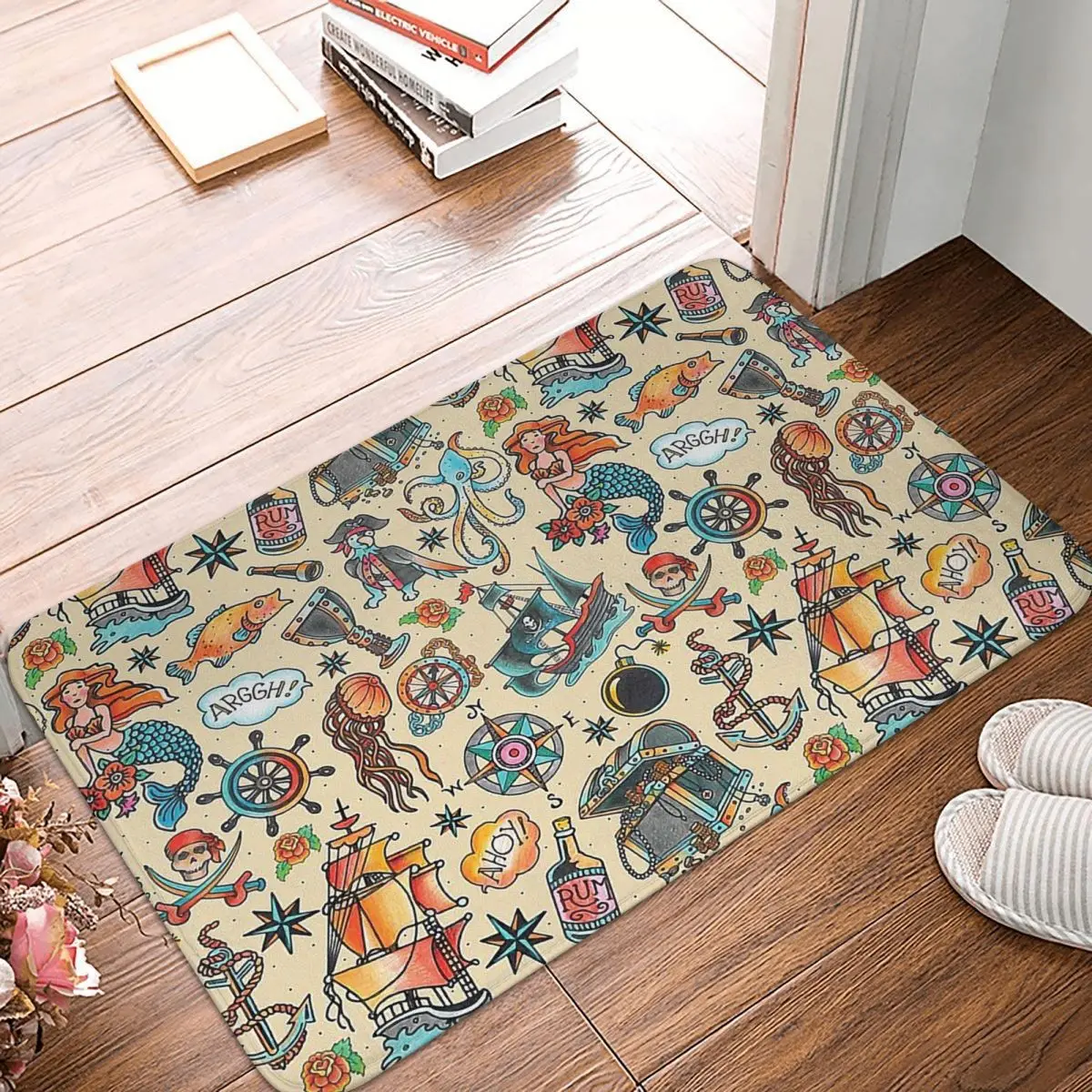 

Ship Ahoy Bathroom Non-Slip Carpet Black Sails Bedroom Mat Welcome Doormat Home Decoration Rug