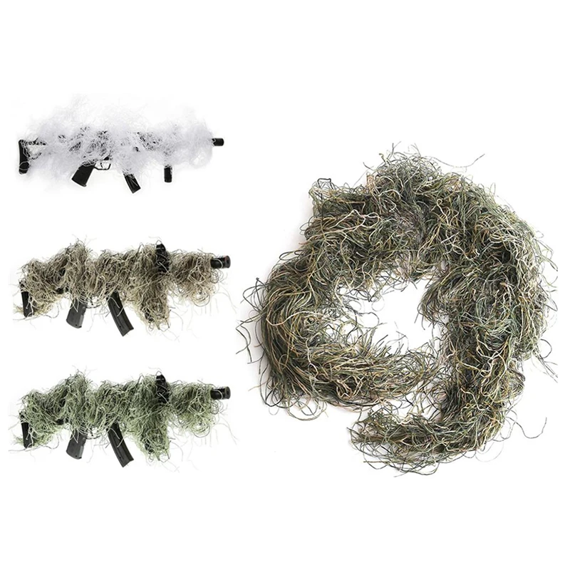3D Rifle Sniper Ghillie Cover for Hunting Ghillie Suit Woodland-Desert Camo Gun Wrap for Paintball Airsoft Accessories