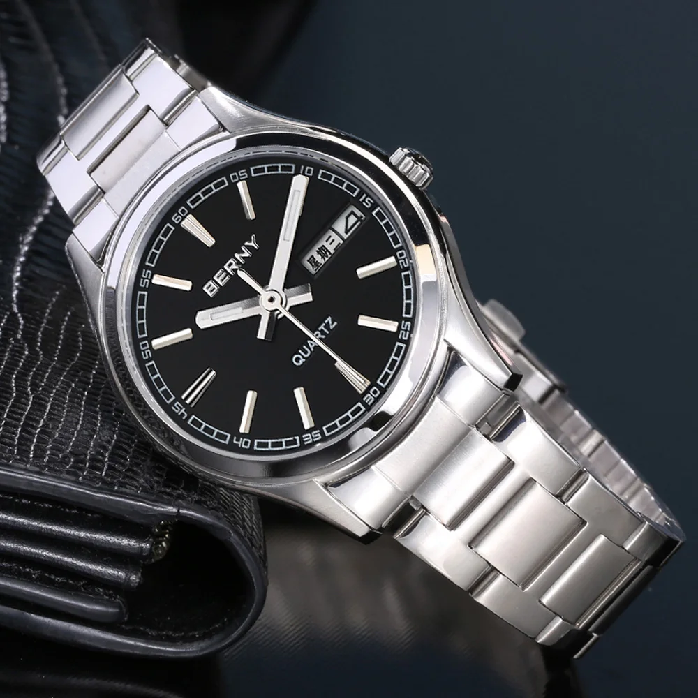 

BERNY Dress Men Quartz Watches Ultra-thin Japan Movement Stainless Steel Calendar Simple Watch Luxury Waterproof Male Wristwatch
