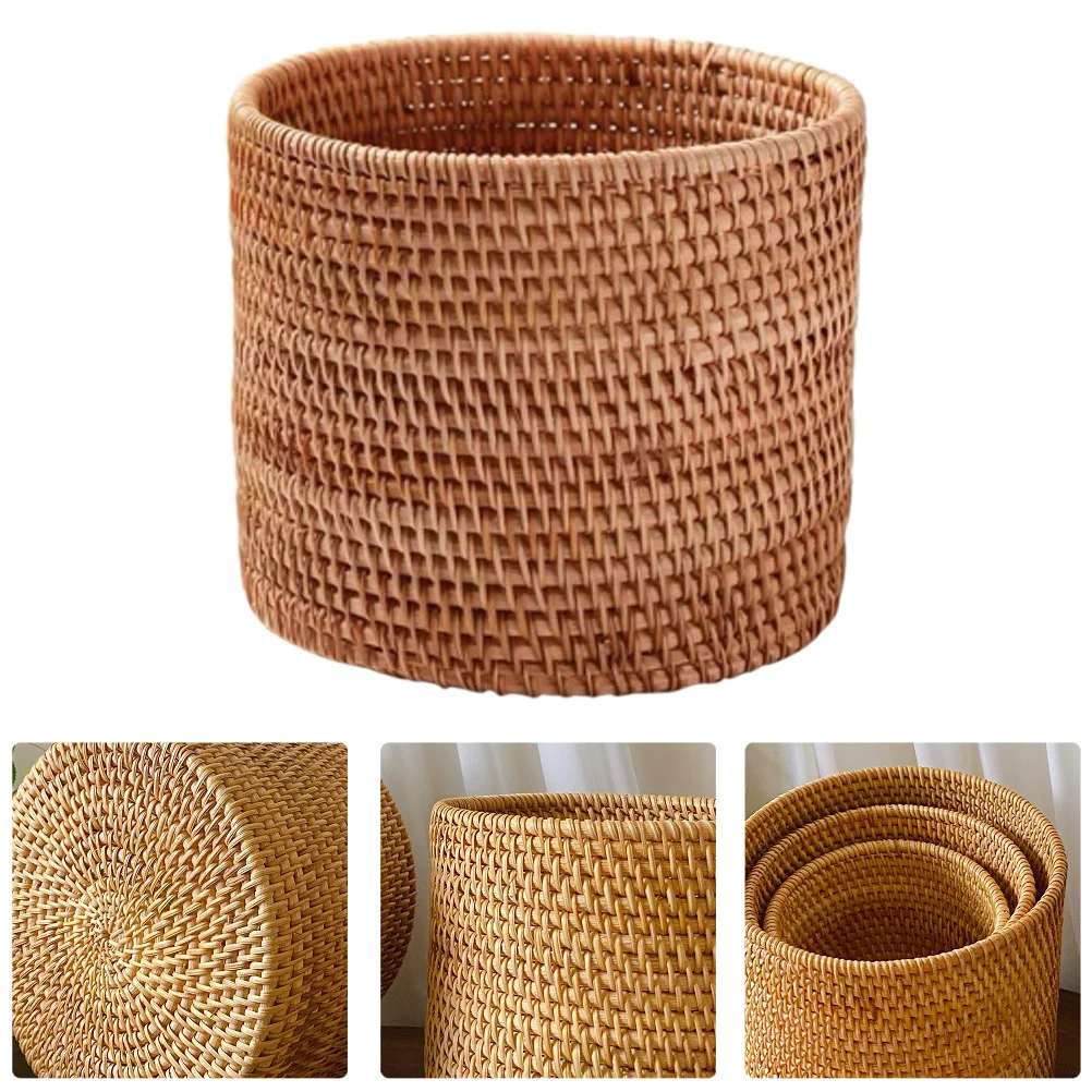 

Garbage Can Imitated Rattan Basket Trash Sundries Autumn Vines Desktop Finishing