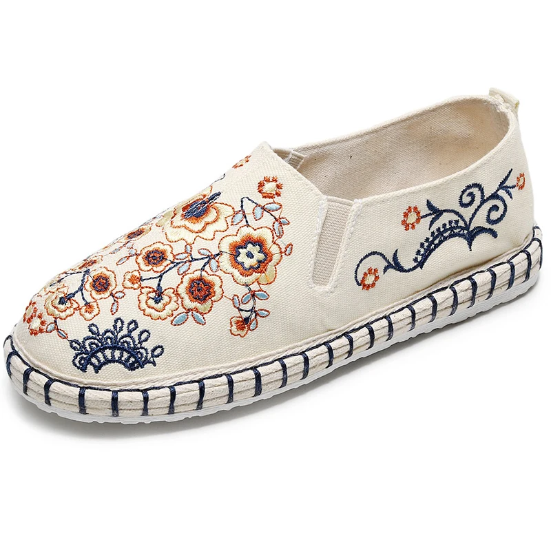 Women Floral Embroid Loafers Espadrilles Handmade Flat Slip On Shoes Breathable Comfortable Flat Espadrilles Mujer Sapatos