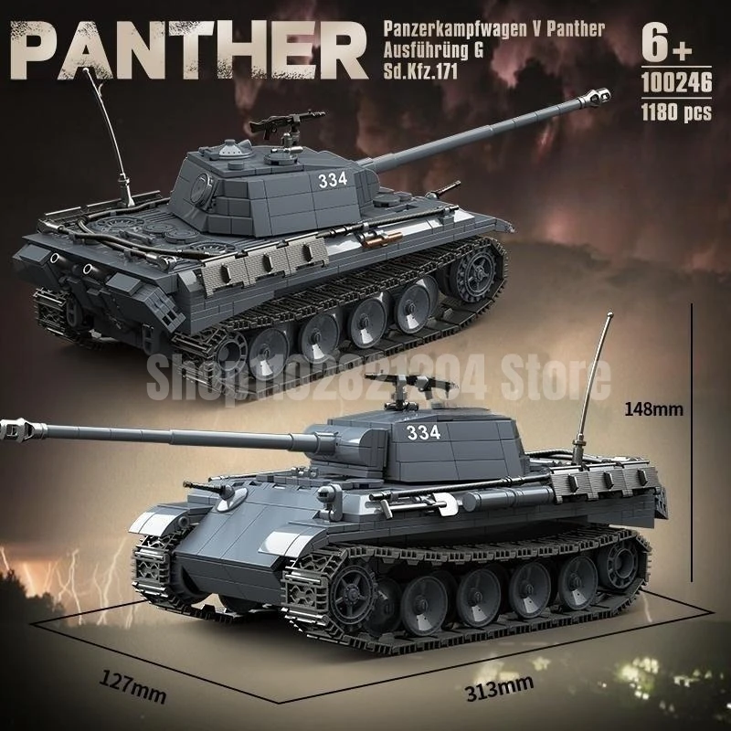 

1180pcs WW2 Tank Military Building Blocks Panther V Model German Armored Weapon Bricks Army War Soldier Toys Gifts for Kids