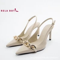 2022 new womens shoes light beige slingback chains ornaments fashion high heels single shoes pointed heels sandals women pumps