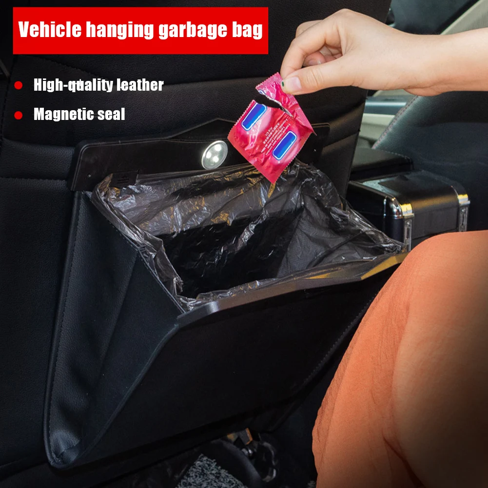 

Smart LED Car Trash Can Waterproof Folding Leather Garbage Bag Storage Pocket Leak-Proof Reusable Back Seat Hanging Organizer