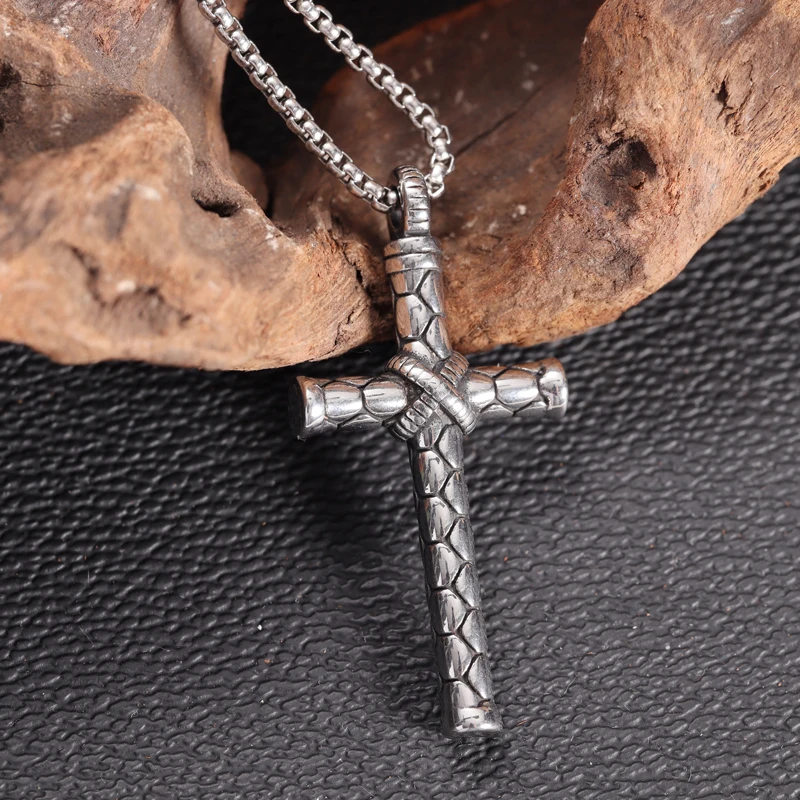 

New Stainless Steel Fashion Lucky Magic Cross Cool Necklace for Men Hip Hop Punk Personality Trend Charm Pendant Jewelry Gift