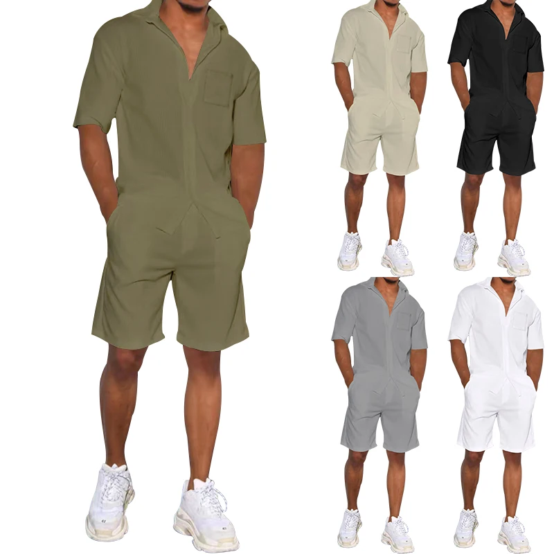 Summer New Men's Casual Suit Solid V-Neck Thin Polo Shirt Short Sleeve Shorts Outdoor Fitness Sports Breathable Two Piece Set