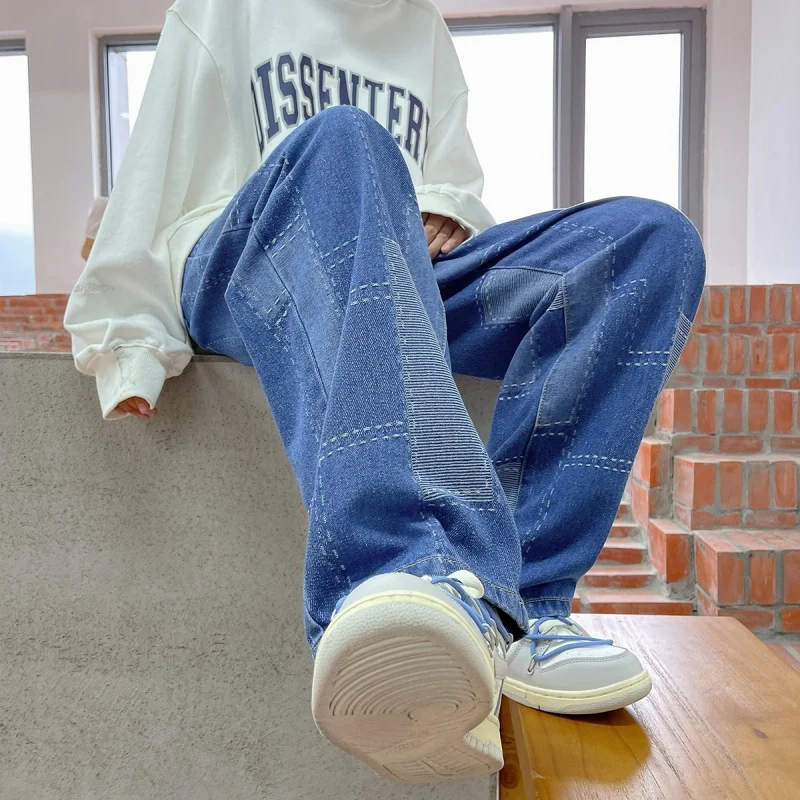 Spot Recommendation！Hong Kong Style Loose Trendy Straight-Leg Denim Trousers for Men and WomenB377-N678-P45Price Control58