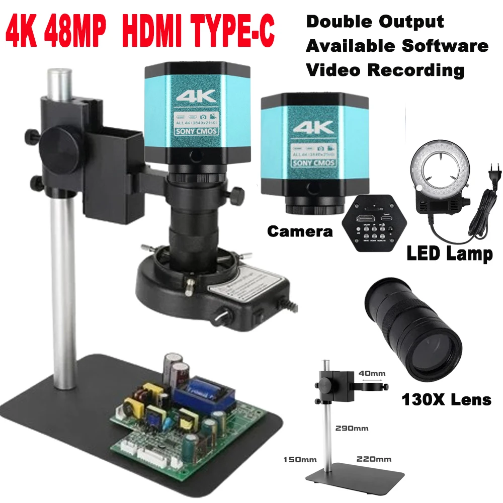 Цифровой микроскоп 130-кратный зум-объектив 48 МП 4K 1080P HDMI Type-c USB-выход HD