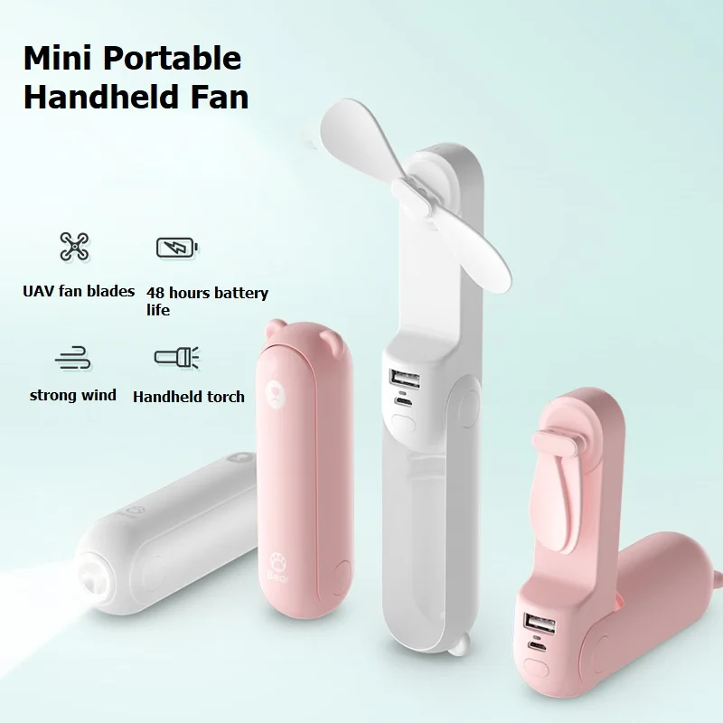 Xiaomi JISULIFE Mini Fan Portable Handheld Electric Fans USB Rechargeable Mute Pocket Cooling Fan Mobile Power Flashlight