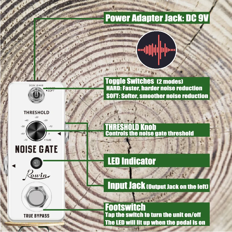 Rowin LEF-319 Guitar Noise Gate Pedal Noise Killer Pedals Noise Suppression Effects For Electric Guitar Hard Soft 2 Modes