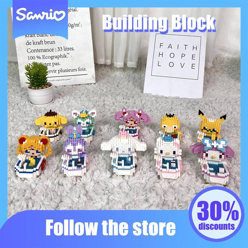 

Kawaii Sanrio Мультяшные фигурки, строительные блоки, милый помпопурин, кирпичные игрушки, детские игрушки, декоративное украшение, креативные детские подарки