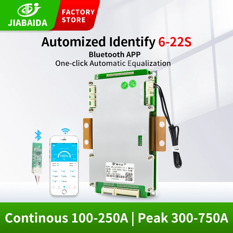 

JBD 6S 7S 8S 10S 11S 12S 13S 15S 16S 17S 20S 22S Smart BMS 36V 48V 60V Lithium Battery 250A with 3 NTC Heating Bluetooth Balance