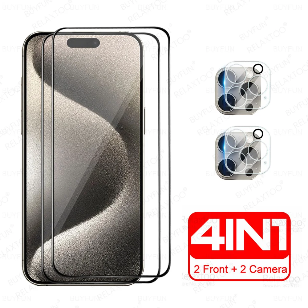 

For iPhone 15 Pro Max Glass 4in1 3D Camera Tempered Glass iPhone15Pro iPhone15 Plus 15Pro i15 ProMax Screen Protector Cover Film