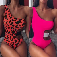 womens sexy bikini set one shoulder swimsuit bandage beachwear bathing suit womens swimwear hollow out leopard swimming suit