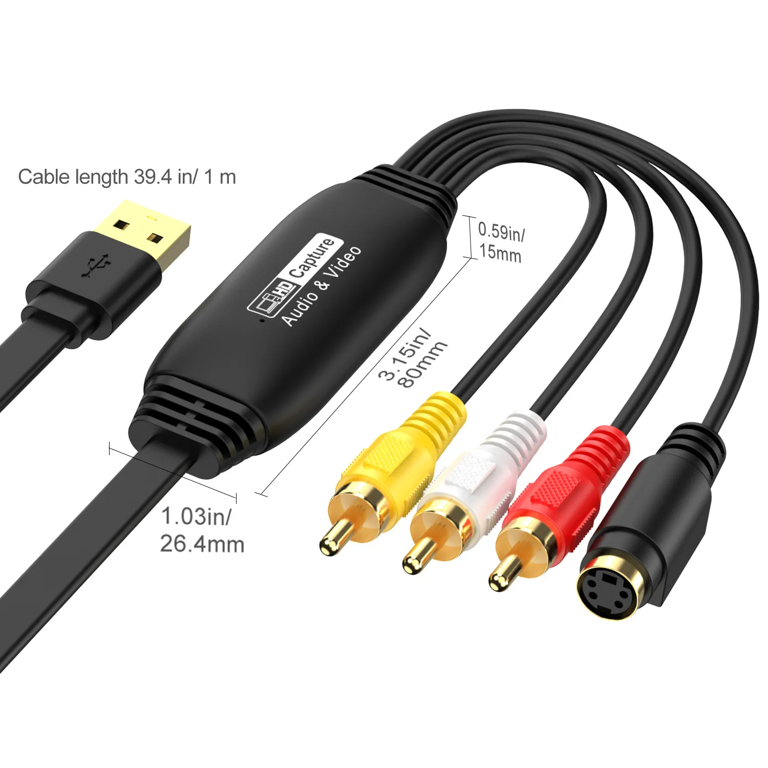 Фото Карта захвата видео и аудио RCA AV в USB MS2107 CVBS S-Video Grabber 1080P/30Hz для Mac и ПК, для записи с VHS, TV, DVD, VCR, DV, приставок №5