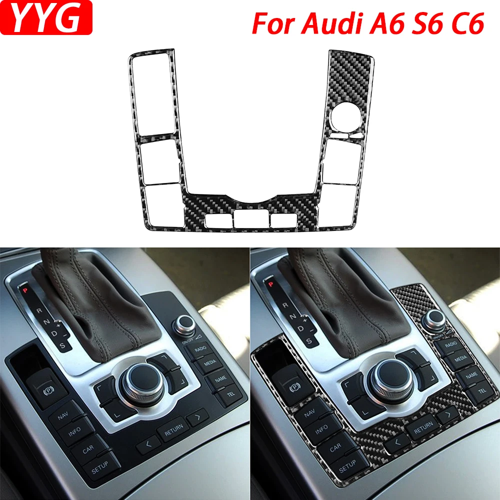 

For Audi A6 S6 C6 2005-2011 Carbon Fiber Gear Shift Multimedia Control Panel Cover Decorative Car Interior Decoration Sticker