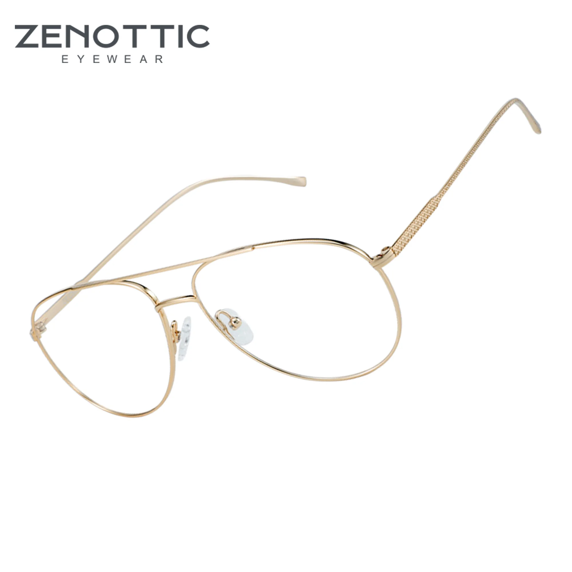 

ZENOTTIC Ultralight Pure Titanium Pilot Glasses Frame Women Men CR-39 Clear Lens Optical Myopia Prescription Eyeglasses Frames