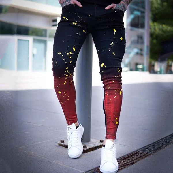 

2022 Men's Stretch Skinny Stretch Jeans Teenagers Gradient Color Paint New Jeans