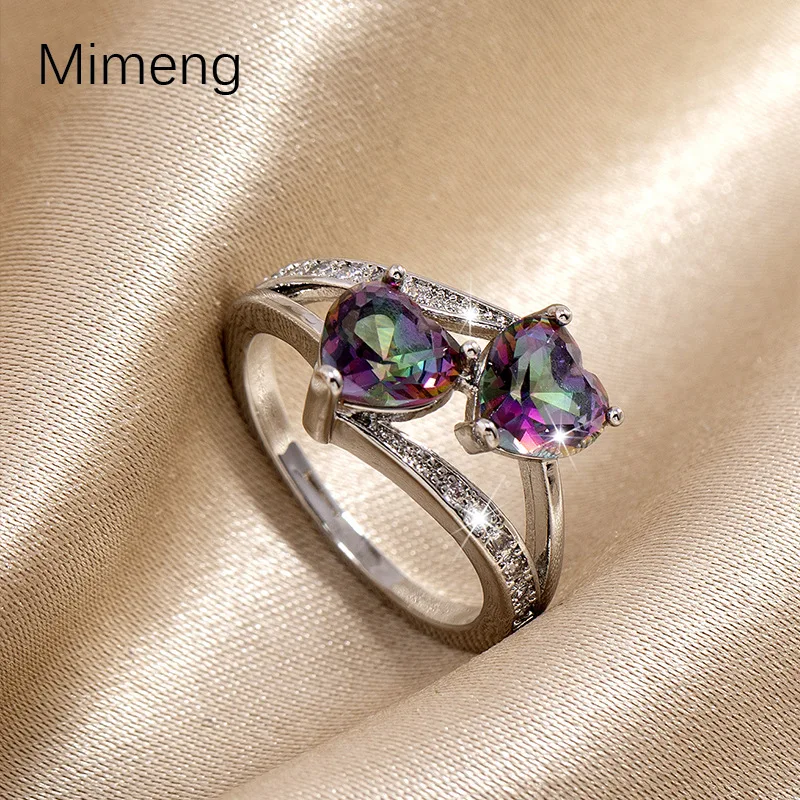 

MODOMA 2022 New Fashion Heart Zircon Rings For Women Luxury Wedding Jewelry Vintage Elegant Silver Color Engagement Woman Rings