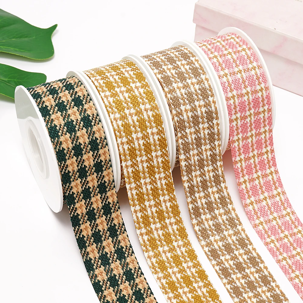 

38mm 10yards Houndstooth Plaid Ribbon Handmade Ribbon For Bow Party Wedding Christmas Decoration DIY Gift Wrapping