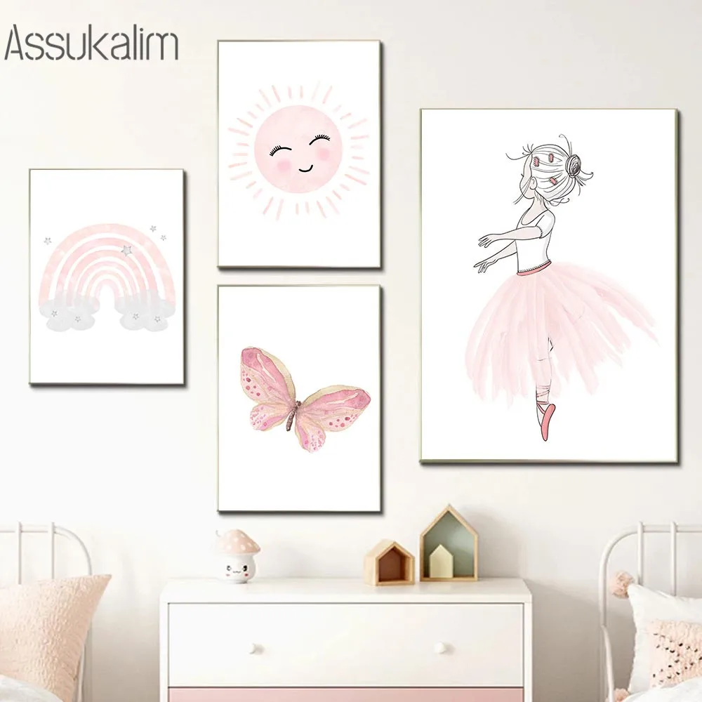 Бабочка холст печать балет девочка плакат солнце Радуга настенная живопись