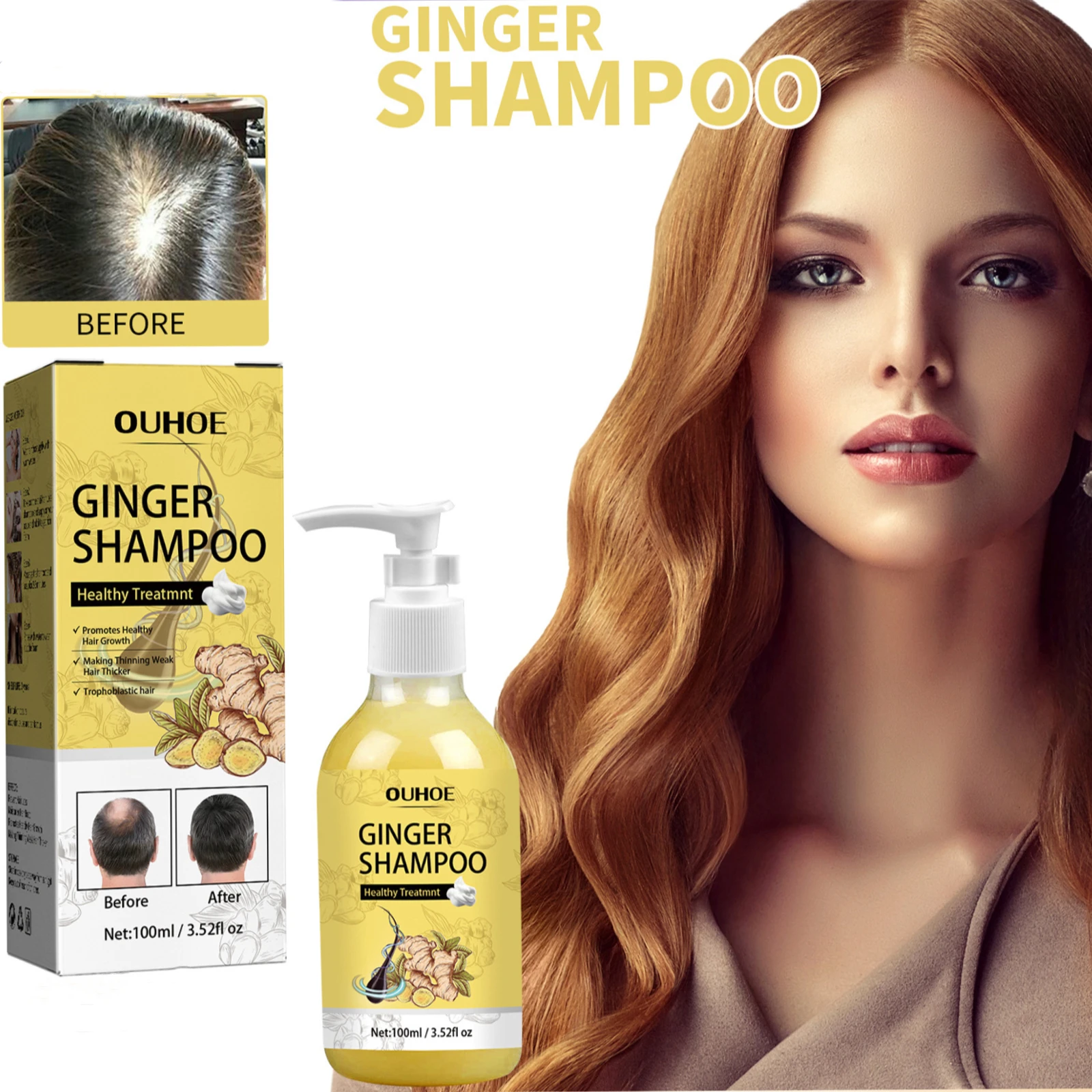 Ginger Dense Hair shampoo Hair growth moist anti-itch Solid dense hair fluffy hair care shampoo repair hair quality prevent hair