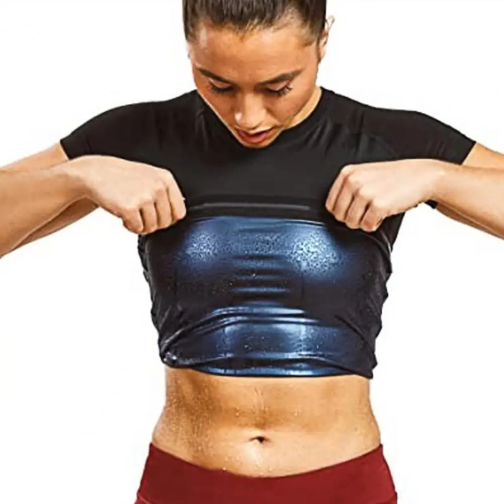 

Sauna Top T Shirt Slimming Weight Loss Tank Heat Trapping Round Neck Soft Women Body Shaper Sweat Suit Sleeve for Workout
