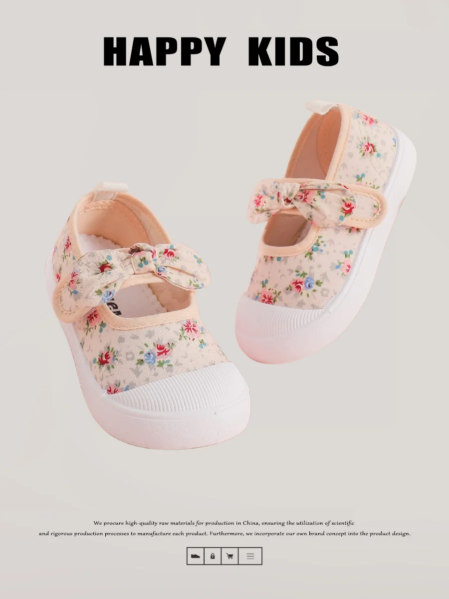 

Cute Bow Princess Baby Shoes for Girls Fashion Children Floral Spring Summer Canvas Shoes Fashion School Casual Shoes