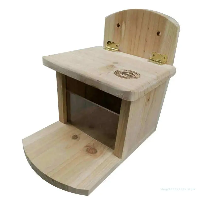 

C5AD Hamster Squirrel Chinchilla Feeding House Wooden Munch Box Food Feeder Dispenser Rest Platform Station Pet Cage Decor