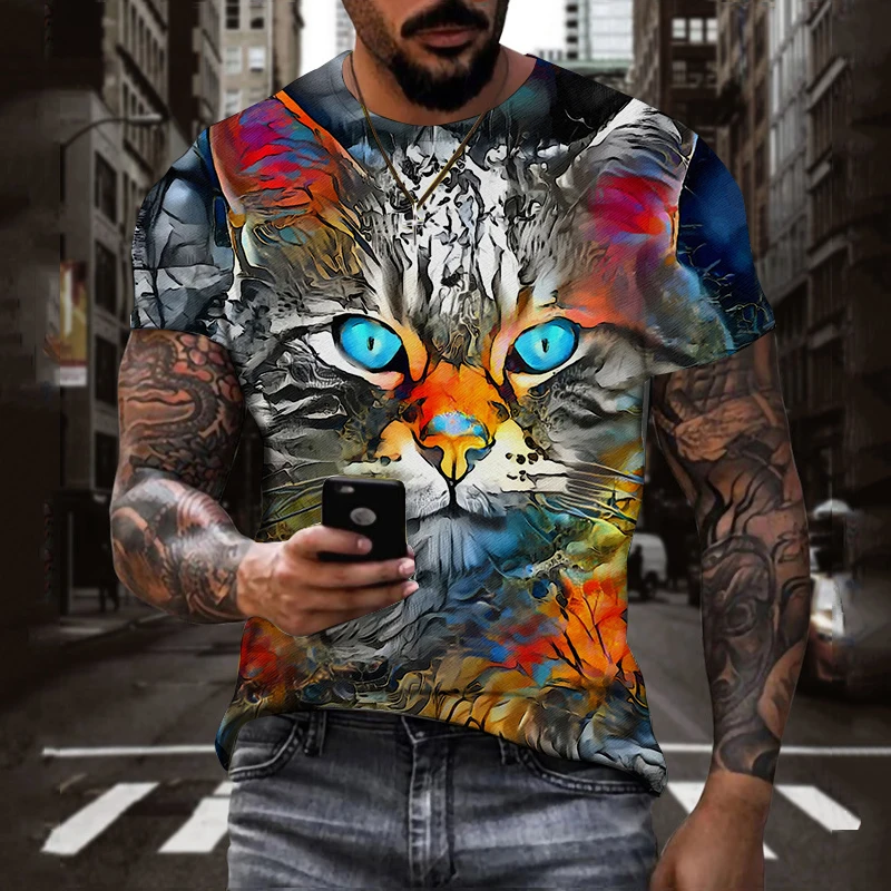 

Cool Cat T-shirt 3D Japan Style Print Short Sleeve Tops Tees Casual Fashion Men's T shirt Oversized Fashion Men's Clothing