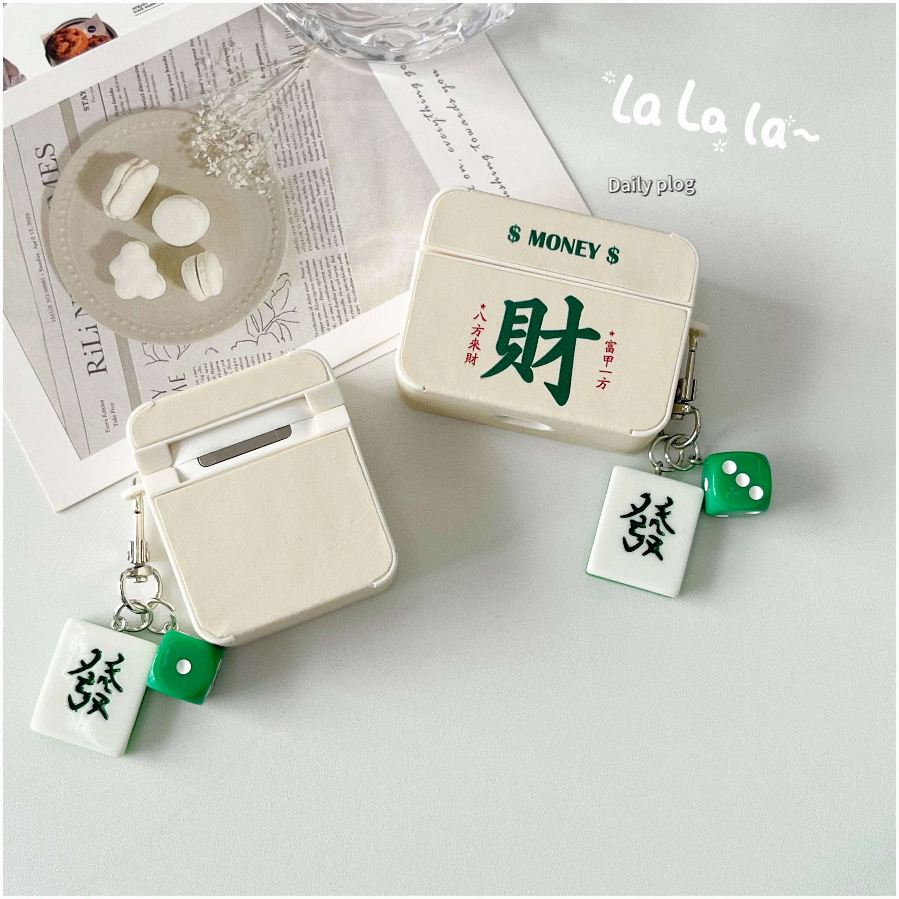 Chinese Mahjong Pattern Matte Bluetooth Headset Cover For Airpods 4 3 Lovley Pendant Earphone Case Pro2 Soft