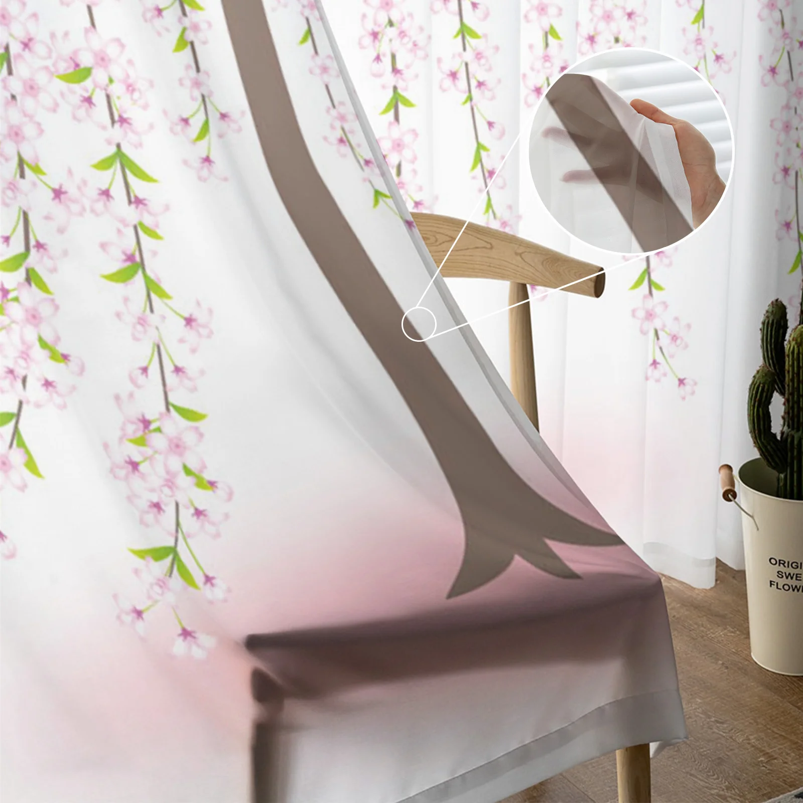 Plum Tree Branch Brown Pink Sheer Curtains Tulle for Living Room Bedroom Kitchen Voile Drapes Home Decoration Window Treatment