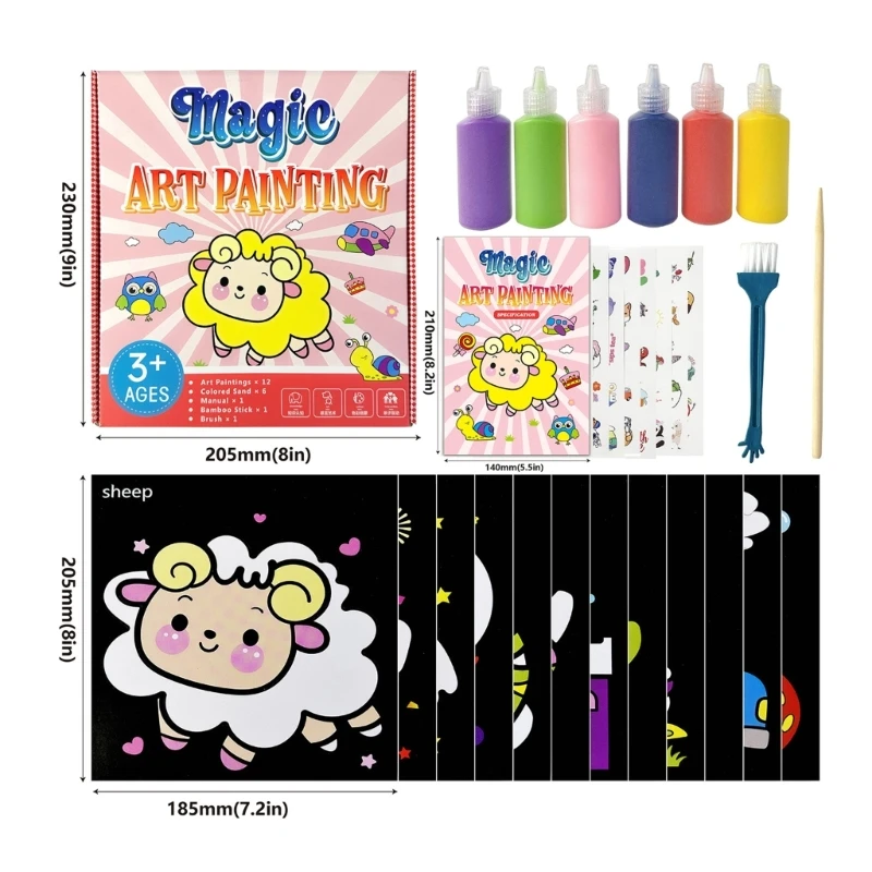 Полный детский инструмент для рисования песком с 12 карточками 6 бутылками песка