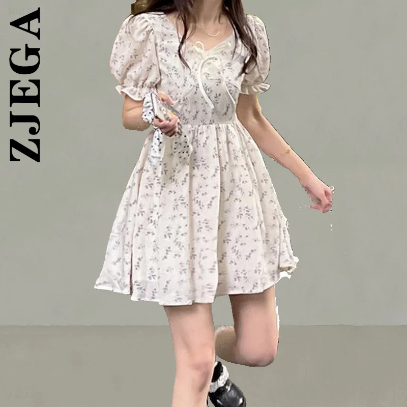 Модное платье Zjega женское универсальное с пышными рукавами милое мини-платье