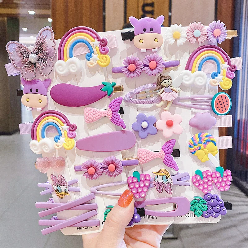 

3/14 Piece Set Children's Popular Cartoon Kids Hair Clip Princess Headdress Little Girl Bb Hair Card Cute Baby Hair Accessories